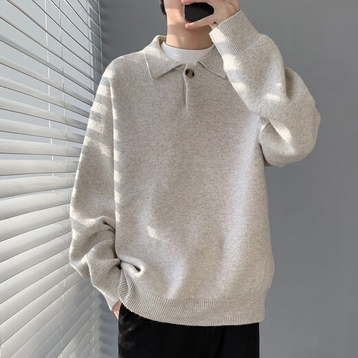 Pull back new product lazy style lapel sweater men's autumn and winter 2025 new loose casual old money style Henry collar sweater Chenguang Apricot L