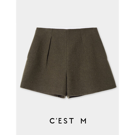C EST M丨M1U style show intellectual style Exquisite and elegant wool pleated midi skirt & bud shorts Cuban brown green (shorts) S Ready in stock