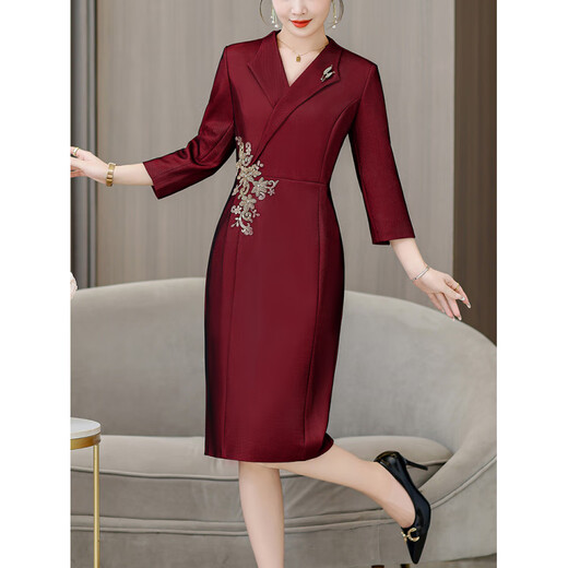Fuling National Day Mother's Wedding Dress, Mother-in-law's Wedding Cheongsam Dress, Women's High-end Temperament, Noble Wedding Banquet, Wine Red 2XL