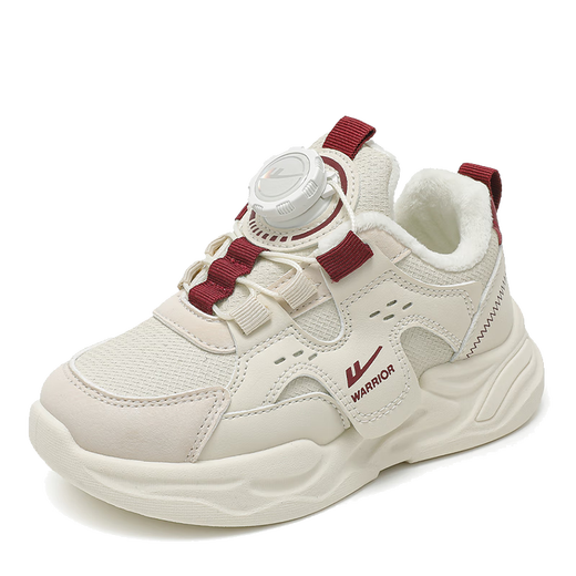 Warrior (Warrior) children's cotton shoes, winter style, boys' twist-button velvet casual shoes, campus white shoes WZ-C105L, beige 36