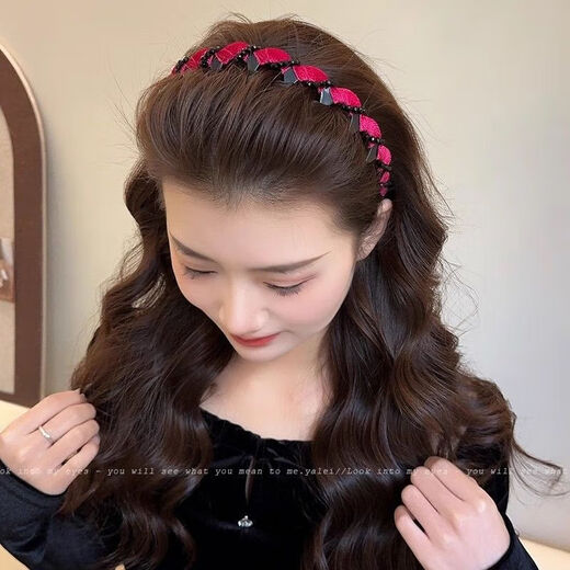 Temperament Louis high skull wavy headband for women 2025 new toothed rhinestone headband high-end face wash hairpin black wavy headband 1 pack