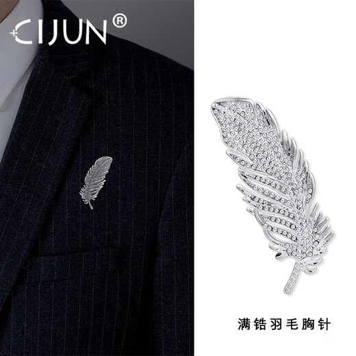This high-end men's brooch is simple and high-end, full of zirconium suit corsage, men's niche light luxury trendy brooch accessories, full of zirconium feather brooch