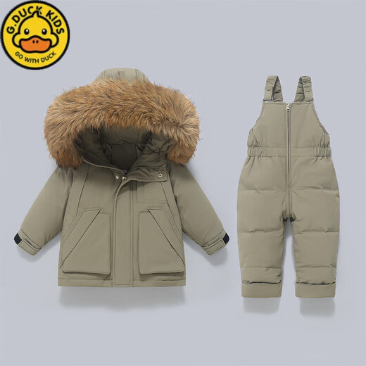 G.duck little yellow duck winter children's baby down jacket set thickened detachable crotch overalls baby winter clothing two-piece set dark blue (original color real wool) 80 cm