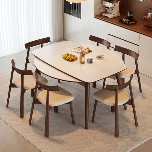 Xiaomuwo (XIAOMUWO) solid wood dining table and chair combination French slate retro small apartment household square and round dining table retractable dining table + key chair * 4 straight edge slate 1.2 meters without induction cooker