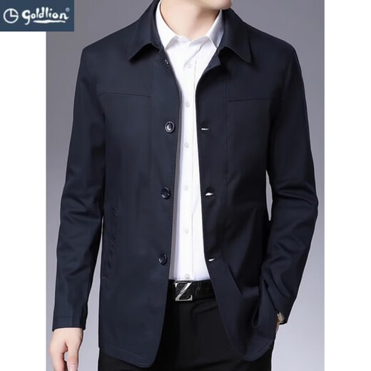 Goldlion Pure Cotton Men's Windbreaker Business Casual Middle-aged Men's Short Dad Loose Jacket Spring and Autumn Thin Jacket Top Navy Blue M 170 (Suitable for 110-135 Jin Jin equals 0.5 kg)