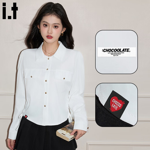 CHOCOOLATE it women's French solid color high-end long-sleeved shirt for women 2025 autumn and winter new design short shirt for women brick red one size