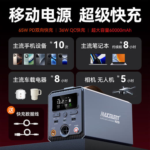 MAXCELLENT car emergency start power supply vacuum cleaner air pump with power bank multi-function all-in-one fast charging bank standard version 60000mAh alloy body