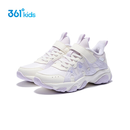 361 Children's Cotton Shoes 2025 Winter Women's Large Leather and Velvet Warm Cushioning and Wear-Resistant Sports Shoes Purple 37