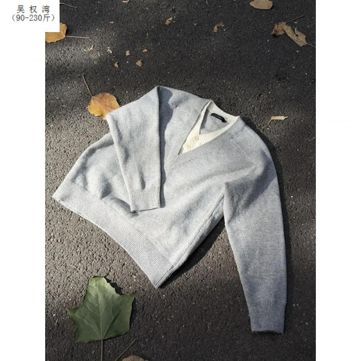 Wu Quanwan old money style deep v-neck fake two-piece sweater men's autumn lazy American retro Henry collar sweater black upgrade black upgrade XL