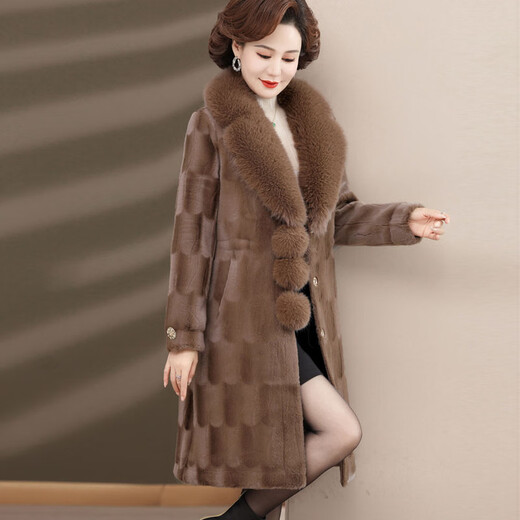 Nuo Wei middle-aged and elderly women's foreign style imitation mink velvet coat large size foreign style mother's winter fur all-in-one thickened warm coat camel XL recommended 90-115Jin Jin equals 0.5kg (selected quality)