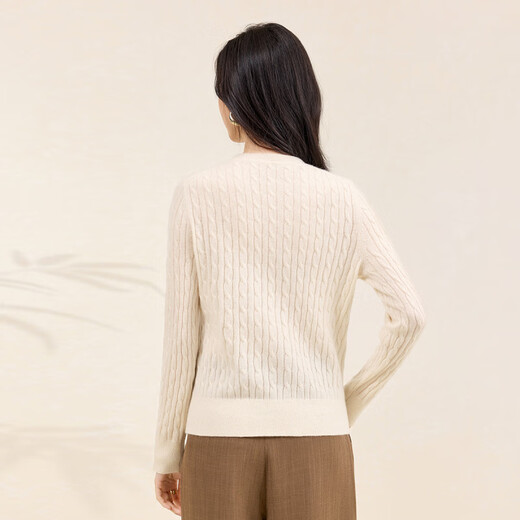 Chunzhu Cashmere 2025 Autumn and Winter Round Neck Cable Warm Age-Reducing Comfortable Sweater Women's High-End Cashmere Sweater Hutt White M (90-110Jin Jin is equal to 0.5kg)