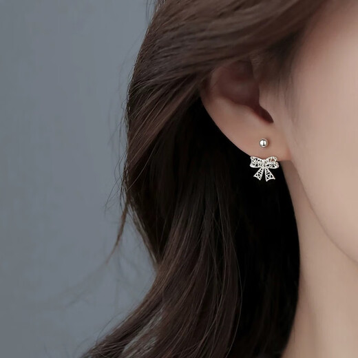 沄汧999 sterling silver needle earrings earrings for women 2025 new birthday gift girls niche earrings jewelry accessories hollow bow hook earrings pair