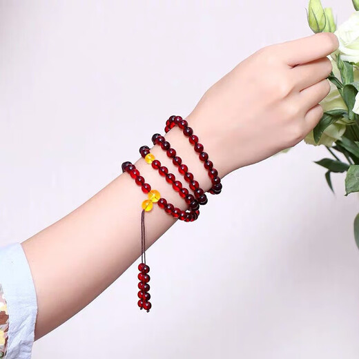 AIHUPO amber beeswax 7mm + blood amber 108 beeswax bracelets for men and women amber multi-circle bracelet necklace water purification rosary 7.5mm 108 beads