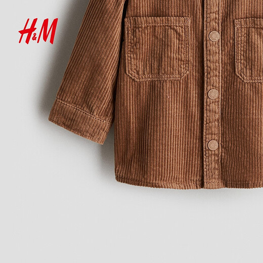H&M children's clothing baby boy's shirt spring cotton corduroy inner Barn style shirt 1242563 light brown 90 90/52 (1.5-2Y)