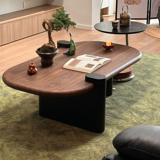 Qingziyou mid-century style minimalist coffee table living room home small apartment high-end 2026 new oval high-end tea table combination 130CM mid-century style coffee table + side table