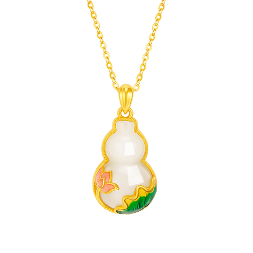 Mingzuan International 18K gold Hetian jade gourd pendant female au750 pendant necklace clavicle chain new birthday gift for girlfriend