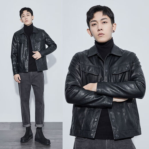 Men's Retro Leather Jacket 2025 Spring and Autumn New Korean Style Leather Jacket PU Leather Simulated Leather Motorcycle Jacket Casual Trend Black No Velvet 3XL 3XL Recommended Size 145-160Jin Jin is equal to 0.5 kg