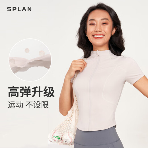 SPLAN Naked Short Sleeve Zipper Fitness Clothing Women's Cycling Clothes Outdoor Sports Yoga Training Top Summer 2025 New Ebony Gray _Fit and Slim_High Elasticity S_(Suitable for 100Jin Jin equal to within 0.5kg)