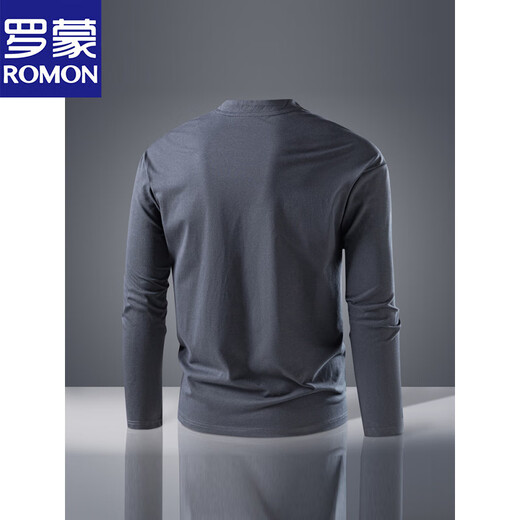 Luo Meng's new 2025 spring and autumn new four-button Henry collar men's long-sleeved T-shirt business top bottoming shirt versatile dark gray XL 180/96A