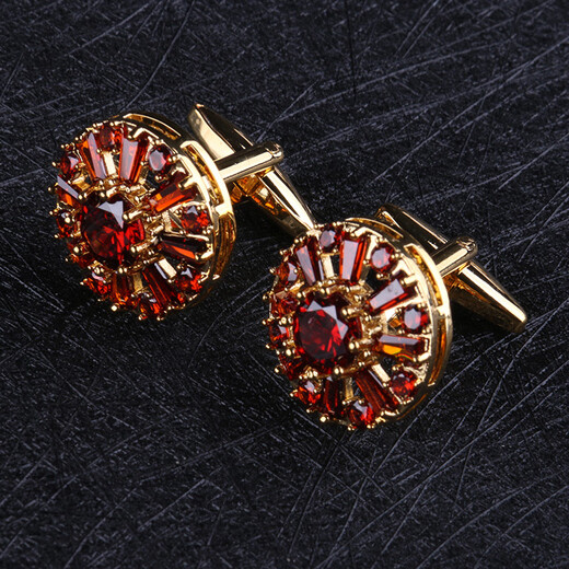 Lieshang Autumn New Gold Crimson Crystal Cufflinks French Shirt Cuffs Men's Fashion Business Gift Box Gold_Crimson Crystal_Awesome Cufflinks