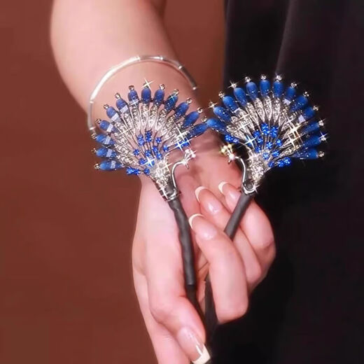 Retro hair twist clip on the back of the head, women's high-end hair ball hair fixing artifact hair clip, ball hair accessory, blue feather hair twist clip