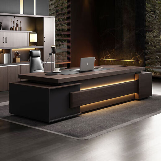 Boss desk office chair combination simple modern president desk executive desk supervisor manager desk office furniture new Chinese style business solemn style single cabinet 1.8 meters boss desk + chair + 6 door bookcase