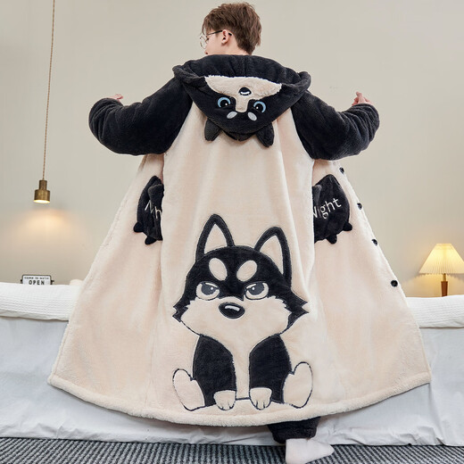 Yougang Pajamas Autumn and Winter Men's Plus Velvet Thickened Coral Velvet Pajamas Winter Men's Teenagers Large Size Home Clothes Set Winter ML105 Shark Pajamas + Pants XL (175cm Recommended Weight 130-155)