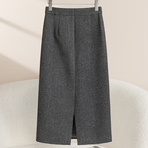 Shechihan Sheep Wool Suit Skirt Women's 2025 Autumn New High Waist Straight Back Slit Mid-length Skirt