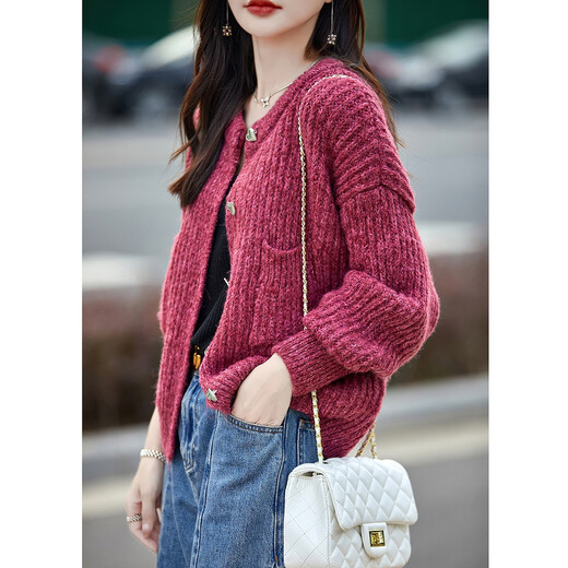 Demana thick stick stitch cardigan winter warm thick round neck sweater love metal buckle loose sweater top