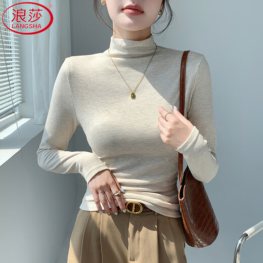 Langsha half turtleneck bottoming shirt for women 2025 winter new warm brushed long-sleeved T-shirt slim fit versatile top