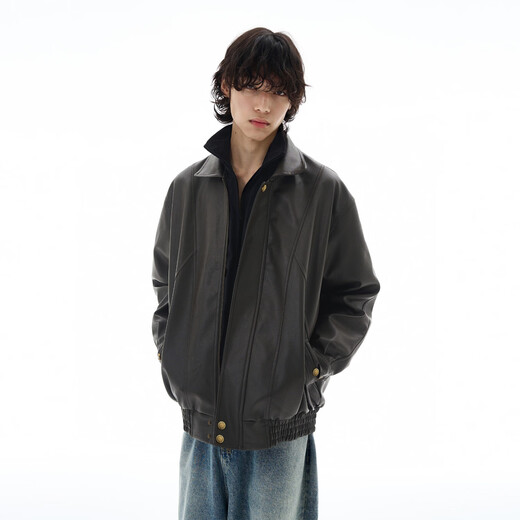 Weilang's shop autumn American handsome jacket men's high-end old money style retro coffee color leather jacket trendy for couples black ready for delivery on the same day M