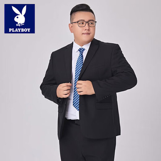 Playboy (PLAYBOY) large size suit suit men's jacket plus fat plus fat man formal dress groom wedding dress suit men's two-piece black (suit + trousers) + tie 6XL /200 Recommended 205-225Jin Jin is equal to 0.5 kg