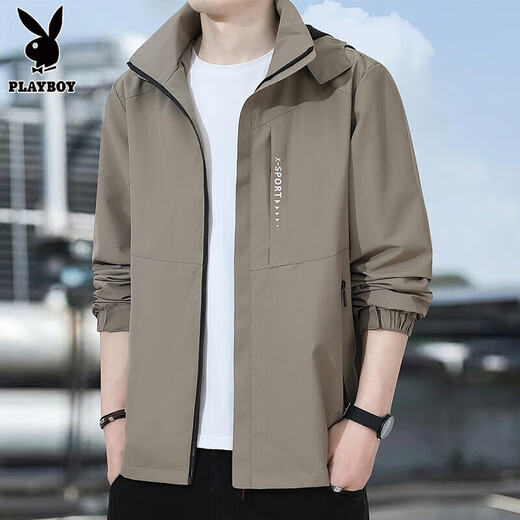 Playboy Jackets for Men and Women Spring and Autumn Thin Windproof and Waterproof Loose Sports and Leisure Jackets Autumn and Winter Plus Velvet and Thickened Black - Hood Detachable XL 125-145Jin Jin is equal to 0.5 kg