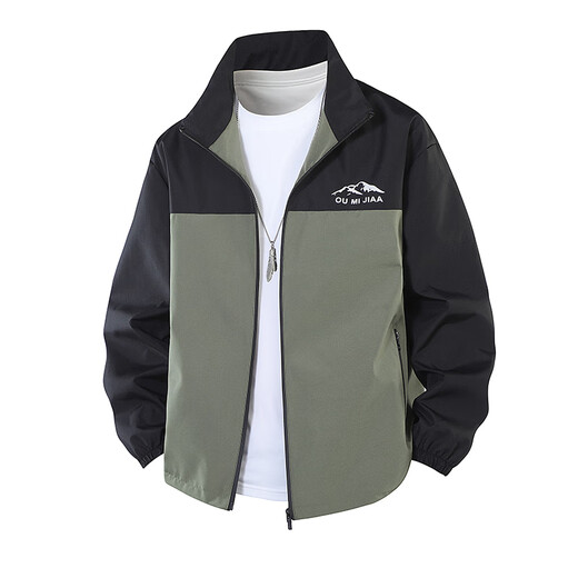 2025 popular men's stand-up collar jacket spring and autumn casual versatile outdoor men's and women's jacket mountain style trendy jacket Omj high quality military green regular spring and autumn popular XL recommended weight 120-135Jin Jin is equal to 0.5 kg