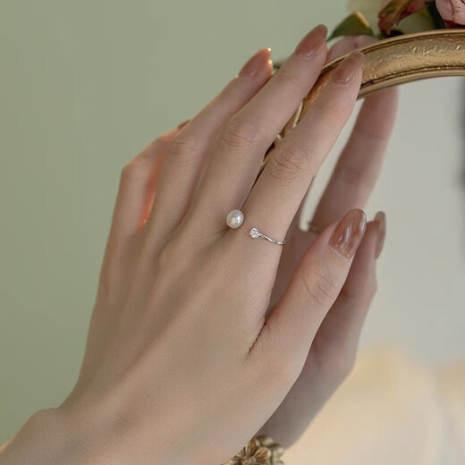 Laomiao Valentine's Day Gift Couple Ring Women's Ring Proposal Birthday Gift Girl Anniversary Gift for Girlfriend A Flash Zirconium Pearl Ring Platinum No Specifications