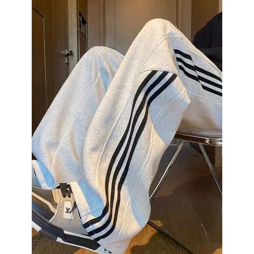 BAA AND BAA American style sweatpants men's autumn and winter trendy American casual men's pants drapey loose wide leg straight sports pants white gray plus velvet-S400LPH plus velvet XL Recommended 120Jin Jin equals 0.5kg -135Jin Jin equals 0.5kg