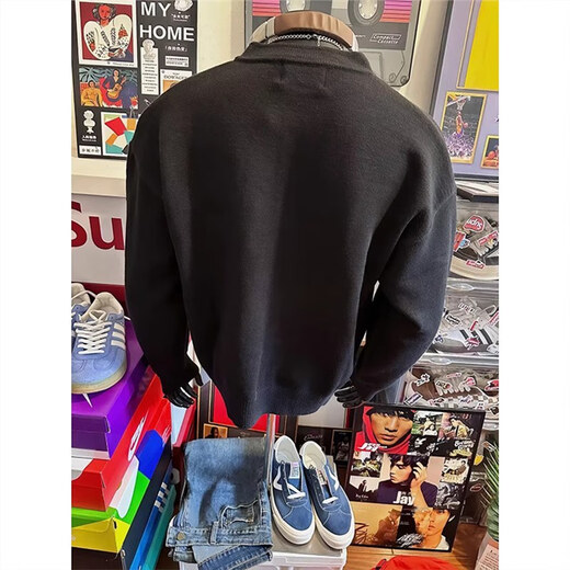 Jufeng black Henry collar sweater men's autumn American retro high-end knitted sweater cleanfit inner layering shirt Gray L 110-130Jin Jin equals 0.5 kg