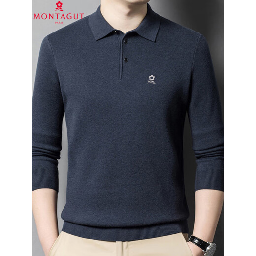 Montagut autumn and winter 100 pure cashmere sweater long-sleeved T-shirt men's middle-aged business casual lapel solid color sweater color gray L 170 recommended 120-140 Jin Jin equals 0.5 kg to wear