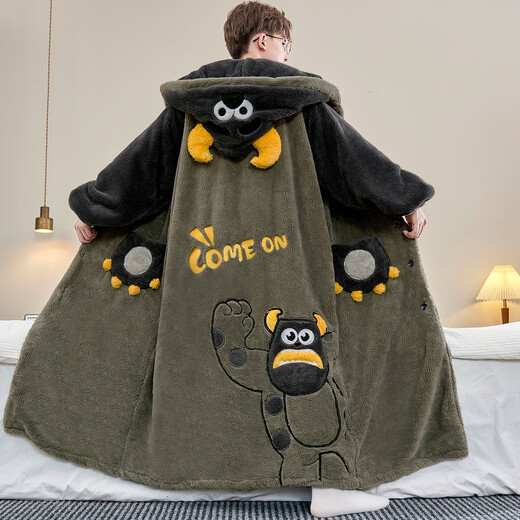 Yougang Pajamas Autumn and Winter Men's Plus Velvet Thickened Coral Velvet Pajamas Winter Men's Teenagers Large Size Home Clothes Set Winter ML105 Shark Pajamas + Pants XL (175cm Recommended Weight 130-155)