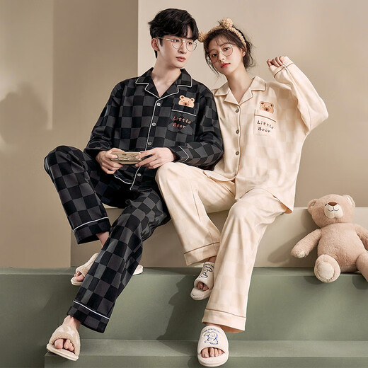 FENTENGCARE couple pajamas spring and autumn new long-sleeved cartoon men and women loose large size soft skin-friendly cardigan home wear set