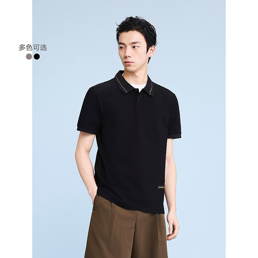 GXG men's shopping mall same style letter embroidered polo shirt men's 24 summer black 180/XL