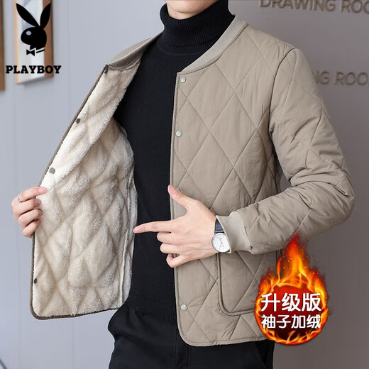 Playboy (PLAYBOY) Lined Cotton Jacket Men's Autumn and Winter Warm Cotton Jacket with Velvet for Junior and High School Uniforms Magic Inner Cotton Jacket Black XL 120-140Jin Jin is equal to 0.5 kg