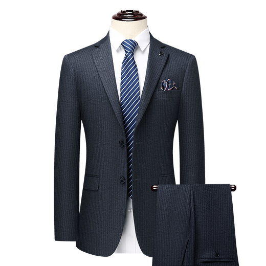 BOSS Spring and Autumn Wool Suit Men's 2024 New Wedding Slim Business Casual Striped Suit Jacket Gray - Two-piece Set L 175 suitable for 125-140 Jin Jin equals 0.5 kg