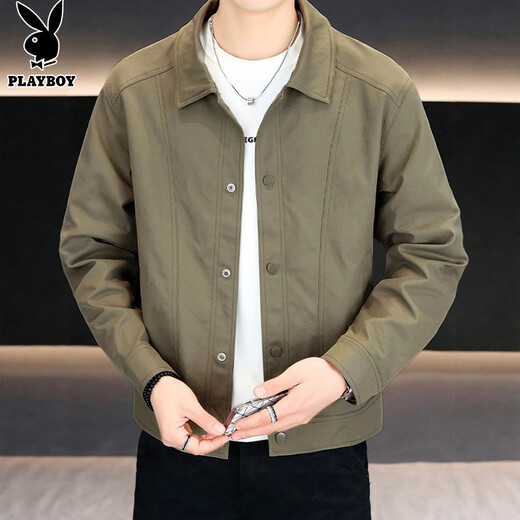 Playboy (PLAYBOY) jacket men's high-end jacket men's autumn and winter casual men's high-end trendy work clothes Khaki XL