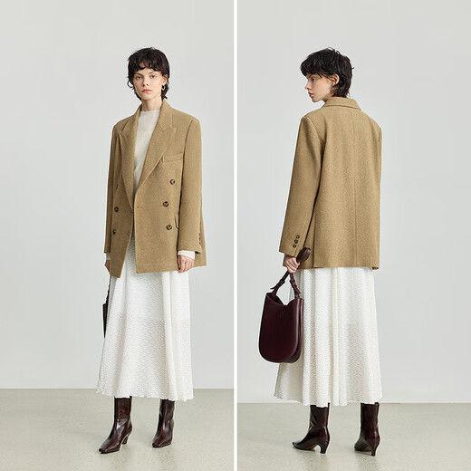 LILY2025 new winter women's wool blended thickened retro temperament commuting casual high-end suit jacket 227 rock yellow S