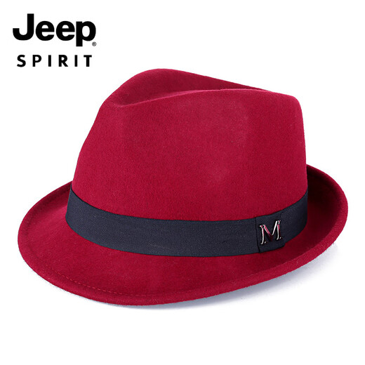 JEEP hat men's pure wool green middle-aged and elderly small top hat autumn and winter warm outdoor British jazz hat manufacturer direct approval black M (56-58cm)