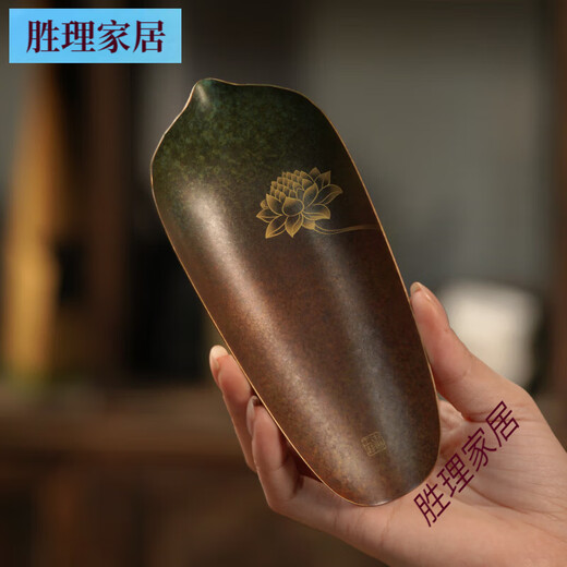 Jiutu Ancient Song Yuanzuo Brass Handmade Tea Cone Tea Needle Tea Spoon Retro Tea Spade Tea Ze Teaspoke Tea Dial Kung Fu Tea Ceremony Accessories Curved Tea Ze Wutong Double Rabbit Brown 172*63*