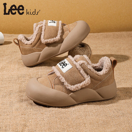 LEE KIDS Children's Shoes Winter New Children's Warm Snow Boots Plus Velvet Cotton Shoes Girls Casual Shoes Flat Shoes Boys Big Children Khaki 34 Recommended Foot Length 206mm