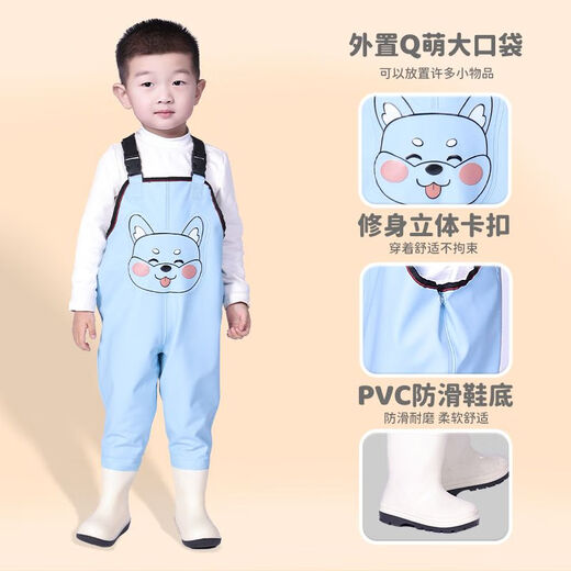 Raft core fork pants waterproof children's water play one-piece kindergarten clothes to catch the sea children's rain boots to catch fish men's and women's rain pants sand Q-bear green-children's overalls with pockets 24 shoes inner length 15CM