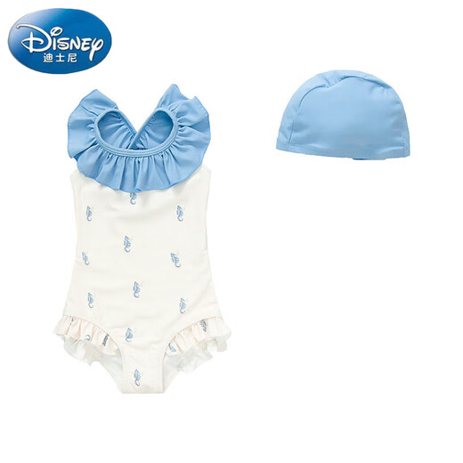 Disney children's swimsuit girls training one-piece swimsuit 25 new baby long-sleeved sun protection hot spring swimsuit off-white 100 cm